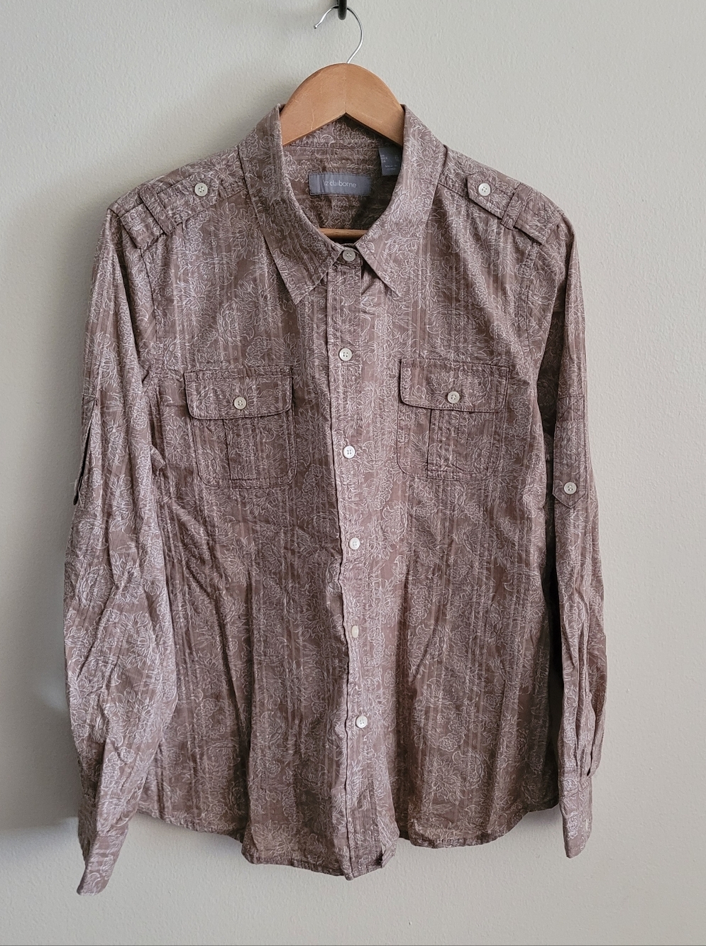Liz Claiborne Western Style Button Down Printed Shirt, Women's XL, Brown & Cream